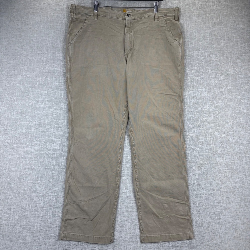 Carhartt Mens 40x32 Relaxed Fit Canvas Work Wear Pants Tan Light Washed Khaki